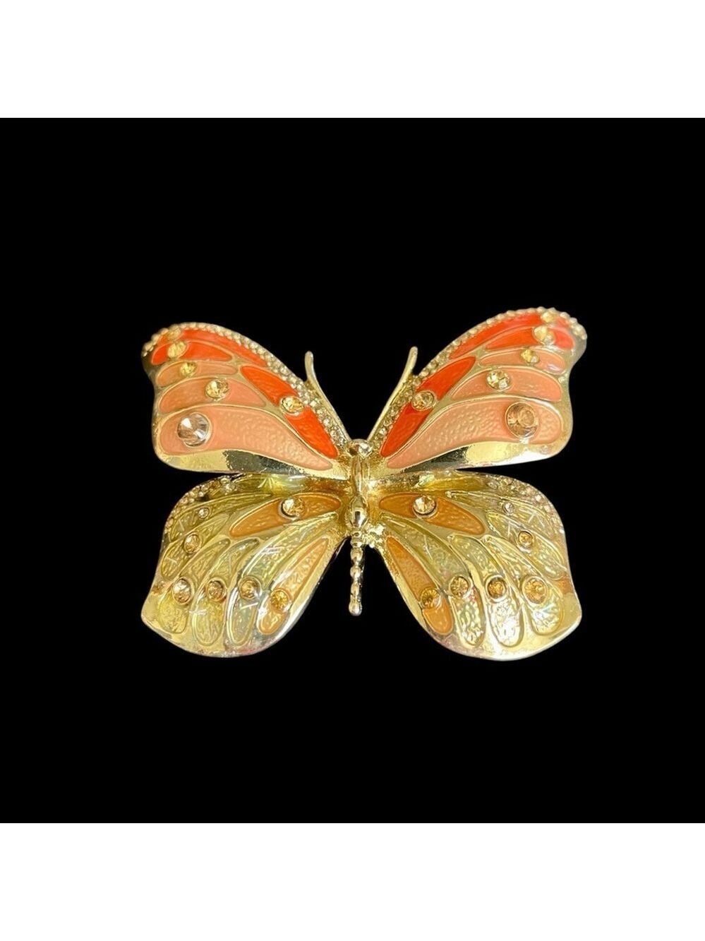 Vintage Napier Brooch Butterfly  Multi-Colored Oval Rhinestones Gold Orange